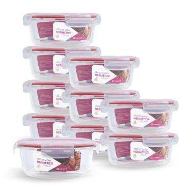 Imagem de Kit 10 Potes Hermético Vidro Redondo Grande Marmita 1300ml - NABOX, Ve
