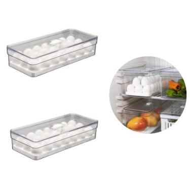 Imagem de Kit 2 Porta Ovos 21un Organizador De Geladeira Com Tampa Bandeja Acríl