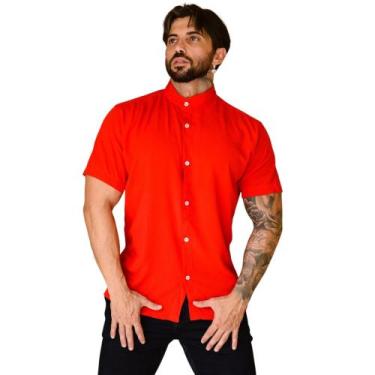 Imagem de Camisa Social Masculina Gola Padre Manga Curta Slim Fit - Volgue, Verm
