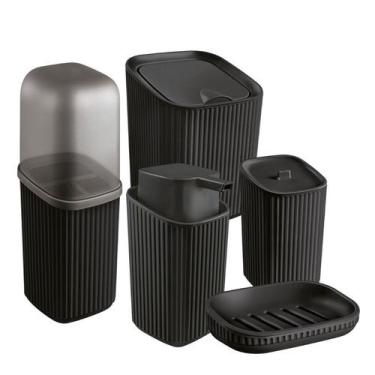Imagem de Kit Banheiro 5 peças Lixeira de Pia Porta Algodão Saboneteira Porta Sa