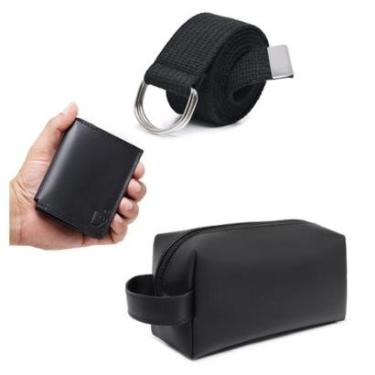 Imagem de Kit Necessaire Masculina Couro Com Carteira Porta Cartoes Cedulas e Cinto Gorgurão Ajuste Argola-Masculino