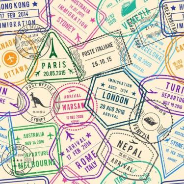 Imagem de Papel de Parede Temático Viagem Carimbos de Cidades Famosas 3,3m - DEK