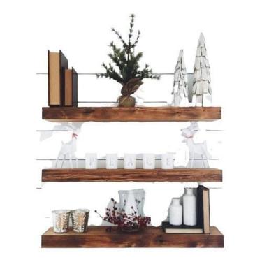 Imagem de Kit 3 Prateleiras Grossas Suporte Invisível Madeira 45X15 - Loja Do Pi