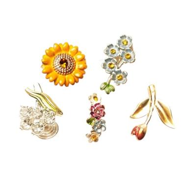 Imagem de AIEDE Conjunto de brincos florais sem piercing de girassol e cristal para mulheres, 5 peças, Medium, Metal Esmalte metal, Sem pedra preciosa