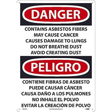 Imagem de NMC ESD24AC Marcador nacional PELIGRO - Contém fibras de amianto que podem causar câncer e danos aos pulmões, 35,5 cm x 50,8 cm, alumínio 040