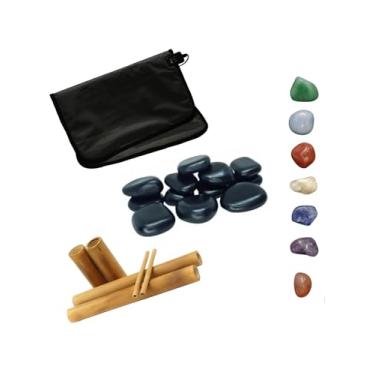 Imagem de Kit Massagem 6 Pedras Quentes Vulcânicas + Bolsa Térmica + 7 Cristais dos Chakras + Bambus para Massagem - Massoterapia Completa, Terapias Energéticas e Bambuterapia para Bem-Estar (127v)