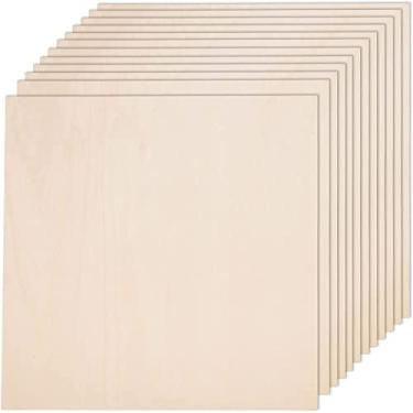 Imagem de AWIZOM Pacote Com 12 Folhas De Madeira De Basswood De 12 X 12 X 1/16 Polegadas-2 Mm De Espessura Para Artesanato Folha De Compensado Inacabada Placas De Madeira Quadradas Para Projetos De Bricolagem,