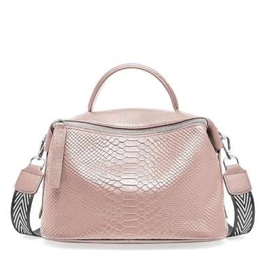 Imagem de Bolsa de ombro feminina com estampa de crocodilo de couro genuíno casual diário, Cinza, rosa