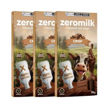 Imagem de Kit com 3 Tabletes de Chocolate Vegano 40% Cacau com Flocos de Arroz (Crisp) de 70g cada - Zeromilk