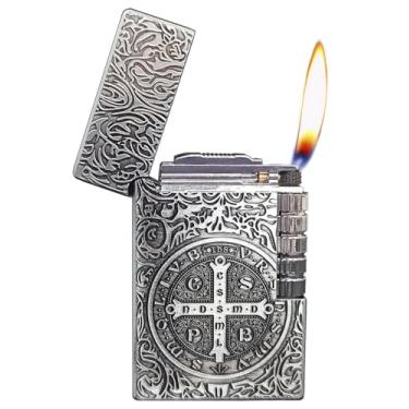 Imagem de Isqueiro Constantine, Isqueiro de trincheira de roda lateral exclusivo, acendedor de fogo macio de butano recarregável para homens pai marido colecionar presente (butano não incluído) (prata)
