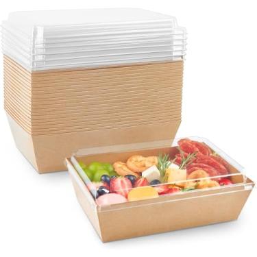 Imagem de ZORRITA Caixas de charcutaria de papel de 8 x 6 polegadas com tampas transparentes, 40 pacotes grandes de caixas de padaria kraft descartáveis, recipientes de comida para fatias de bolo, cup