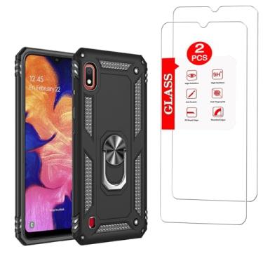 Imagem de Capa para Samsung Galaxy A10 com [pacote com 2] protetor de tela de vidro temperado, para Galaxy A10 armadura resistente [grau militar] protetora, lente protege a capa com suporte magnético (preta,