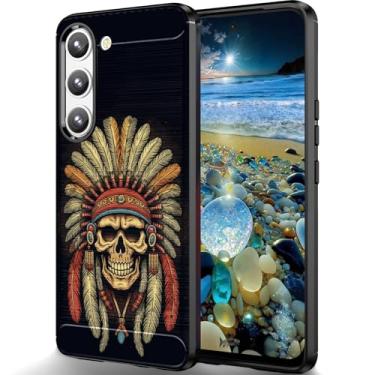 Imagem de RUUHLJLET Capa projetada para Samsung Galaxy S25 Plus de 6,7 polegadas 2025, capa protetora de TPU macio com textura escovada, ajuste fino, touca de nativo americano, penas indianas