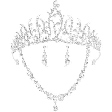 Imagem de Triforde Conjunto de coroas de quinze anos, coroa de cristal, colar de strass, brincos e pulseiras, coroas de rainha para formatura de casamento nupcial, festa de aniversário, conjunto de joias de