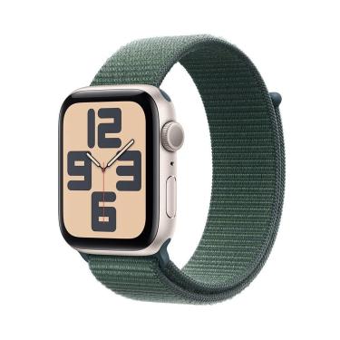 Imagem de Apple Watch SE GPS • Caixa estelar de alumínio – 44 mm • Pulseira loop esportiva verde-lago
