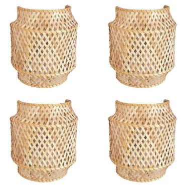 Imagem de Kit 4 Arandela Fibra Natural Bambu Artesanal Boho Quarto