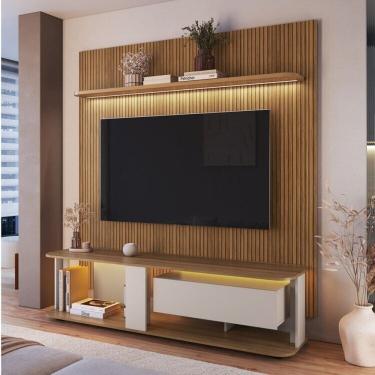 Imagem de Rack com Painel para Tv até 75 Polegadas com Led Impressão Ripada 3d Pinho/Arenas/Mel