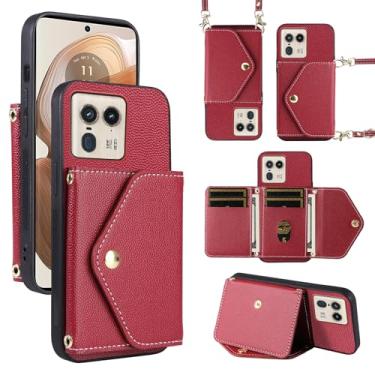 Imagem de Dibosom Capa carteira minimalista para Motorola Edge 50 Ultra/Moto X50 Ultra com alça de ombro, bolsa flip fina e fina, suporte para cartão de crédito de couro PU para Edge50 50 Ultra 2024 feminina