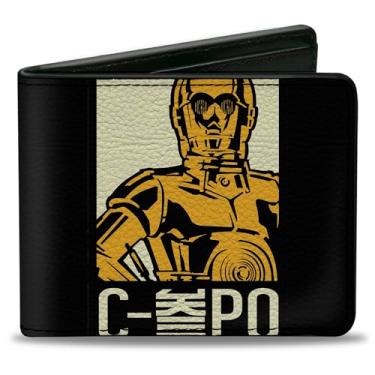 Imagem de Carteira Star Wars, Bifold, Star Wars C3PO tipografia bloco de pose preto amarelo, couro vegano, 4.0" x 3.5", Casual