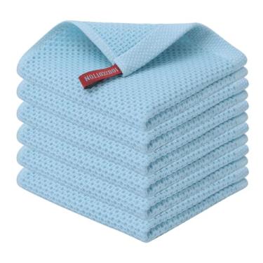 Imagem de Pano de prato Kitinjoy 100% algodão (30,5 x 30,5 cm, azul-celeste), kit com 6 unidades, tecido waffle, ultramacio e absorvente, secagem rápida