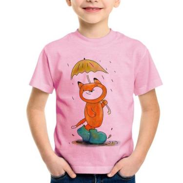 Imagem de Camiseta Infantil Raposa Fofinha Na Chuva - Foca na Moda, Rosa bebê, 1
