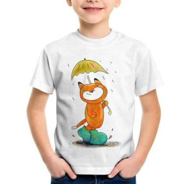 Imagem de Camiseta Infantil Raposa Fofinha Na Chuva - Foca na Moda, Branco, 2