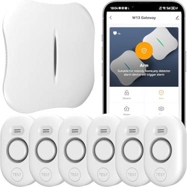 Imagem de METAK Detector De Vazamento De Água Wifi Para Casa Com Notificação De Aplicativo, 1 Gateway + 6 Sensores Wd61, Alarme De Inundação/Gotejamento De Água De 120 Db Para Porão/Cozinha/Banheiro/Vaso Sani