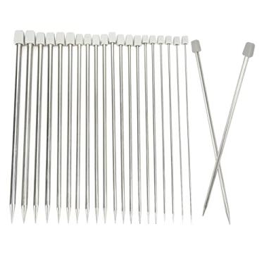 Imagem de Conjunto de agulhas de tricô, 22 agulhas de tricô de aço inoxidável de 25 cm, agulhas de tricô retas de metal de ponta única para tricô DIY feito à mão, ampla aplicação