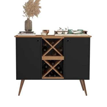 Imagem de Aparador Buffet Balcão Elegance Sala Cozinha Bancada Adega Bar Cantinho Café 2 portas Pés Palitos (Preto/Nature)