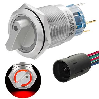 Imagem de ZJWZJH Interruptor Rotativo 19 Mm 3/4 Pol. 2 Posições Com Luz Led Vermelha, Seletor De Seleção De Travamento 12 V ~ 24 V Dc/Ac Spdt 1No 1Nc (19 Mm 2 Posições, Vermelho)