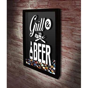 Imagem de Quadro Porta Tampinhas Grill & Beer - Quadro Novo, 45x63, Preto