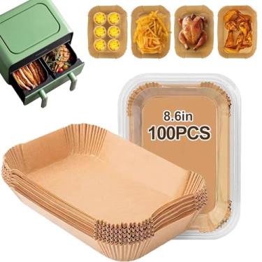 Imagem de Forro de papel descartável Air Fryer, 100 peças de forros retangulares de pergaminho de grau alimentício para fritadeira de ar duplo ninja, acessórios de airfryer (100 peças, 22 x 14 cm)