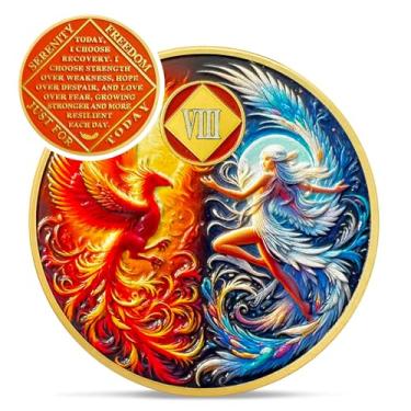 Imagem de Medalhões de Fada Fênix 8 Anos - Moeda de Sobriedade Sol e Lua - Token de Vício de Recuperação de Oito Anos - Comemore Chip Limpo e Sóbrio - 0-10 Presentes Prime Narcóticos Anônimos para Homens e