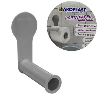 Imagem de Porta Papel Higiênico de Parede Cinza Com Suporte Adesivo - Arqplast