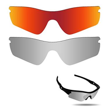 Imagem de Fiskr Lentes polarizadas de substituição para óculos de sol Oakley Radar Path com resistência a impactos, proteção contra raios UV e proteção multifuncional (vermelho fogo e prata metálica)