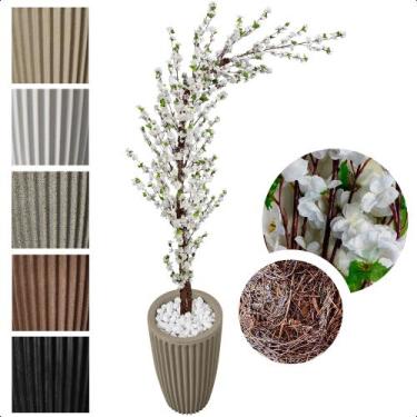 Imagem de Cerejeira Artificial Curva Sakura Branca Grande Vaso Decoração - Flor 