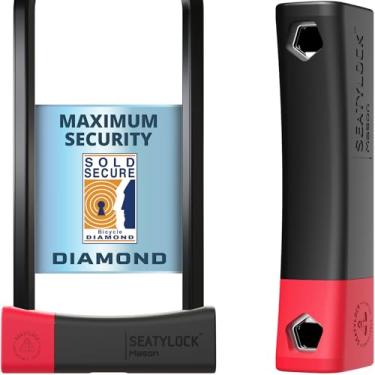 Imagem de SeatyLock Mason Bike U Lock – Trava de segurança de diamante antifurto resistente patenteada – Ferramenta mestre de segurança super ampla ULock com chaves para bicicletas elétricas, scooters e