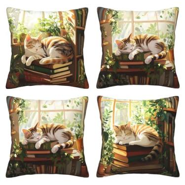 Imagem de Bshuey Conjunto de 4 capas de travesseiro para amantes de gatos, 45,7 x 45,7 cm, capa de almofada aconchegante para sofá e sofá