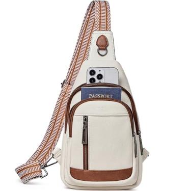 Imagem de cakang Bolsa tiracolo feminina de couro vegano, mochila tipo pochete, bolsa tiracolo para viagem, 6l-branco marrom, Moderno