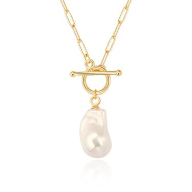 Imagem de Aobei Pearl Colar com pingente de ouro 18K lua estrela leão olho turco medalhão clipe de papel Chian gargantilha em camadas joias para mulheres, Metal, Sem Pedra Preciosa