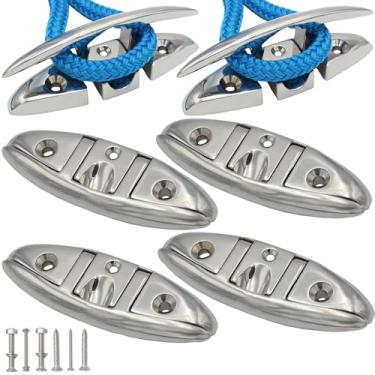 Imagem de Chuteira dobrável de aço inoxidável 316 de 15 cm, gancho de doca dobrável para convés e barco, travas de amarração de barco, travas de doca de barco, grampo dobrável, grampo de corda, grampo pop-up