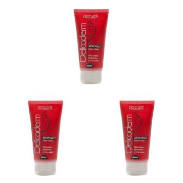 Imagem de Kit 3 Und Sabonete Líquido Delicaderm Esfoliante Morango 180ml
