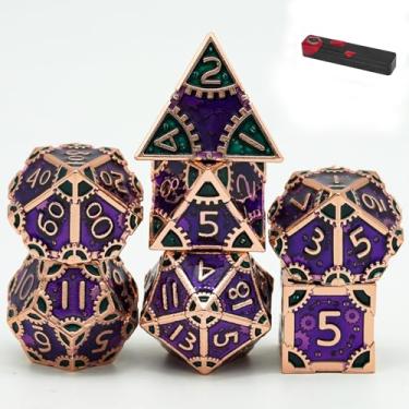 Imagem de UDIXI Metal Dice Set D&D, 7PCS Steampunk Gear Metal DND Dice for Role Playing Games and Other Tabletop Game (Purple)