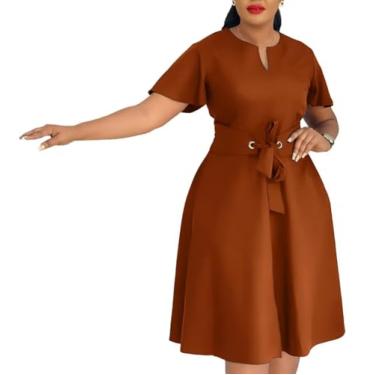 Imagem de Vestido feminino sexy para convidada de casamento, frente única, plissado, noite, festa, balada, midi rodado, vestido evasê, Marrom, G