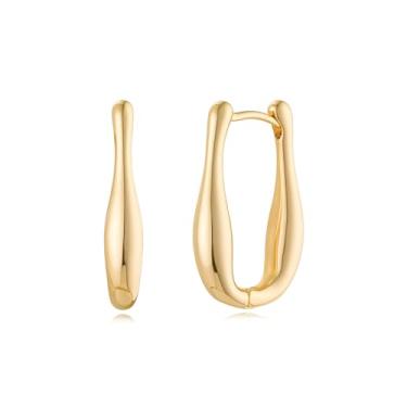Imagem de MYEARS Brincos femininos Huggie U Hoop banhado a ouro 14 K, pequeno, simples, hipoalergênico, joia diária, One Size, Latão Metal Ouro amarelo, Sem pedra preciosa