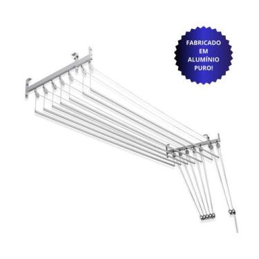 Imagem de Varal de teto ou parede Prático de alumínio medida de 1,0 Metro com 7 