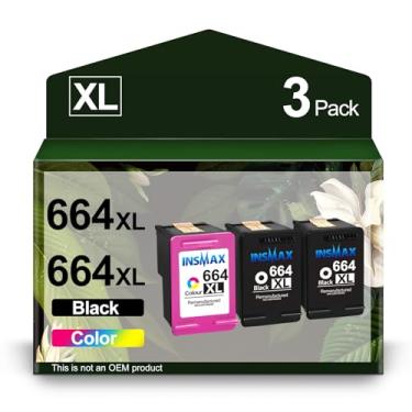 Imagem de Cartucho de tinta 664XL compatível com cartuchos de tinta HP 664, preto e colorido, 664XL, funciona com tinta DeskJet Advantage 2135 1115 2675 3635 3775 (2 pretas, 1 cor)