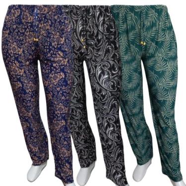 Imagem de Kit 3 Calça Feminina Liganete Estampada Com Bolso Lateral Confortáveis