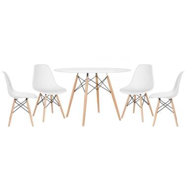 Imagem de Mesa Redonda Eames 120cm Branco + 4 Cadeiras Branco