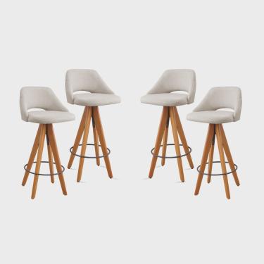 Imagem de Kit 4 Banquetas Giratórias Estofadas com Encosto Nicole Nude